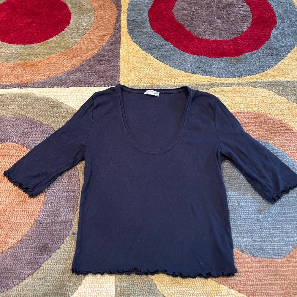 Intimately Free People Up All Night Tee Black Ribbed Scoop Neck Top Lettuce Edge